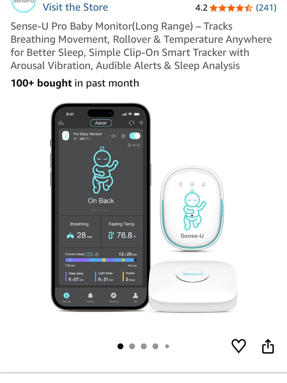 Sense-U Pro Baby Monitor Clip-On Smart Tracker in White & Teal